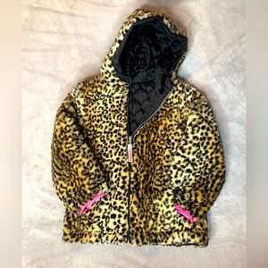 London Fog girls reversible leopard coat size 6x